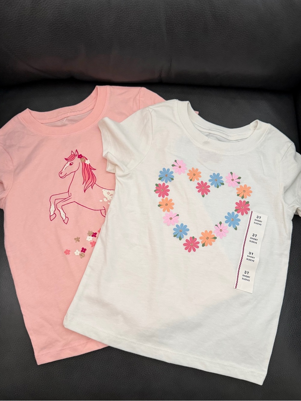 NEW Cat & Jack Toddler Girls T-shirts, 3T, Heart/Flowers/Horses- Adorable!